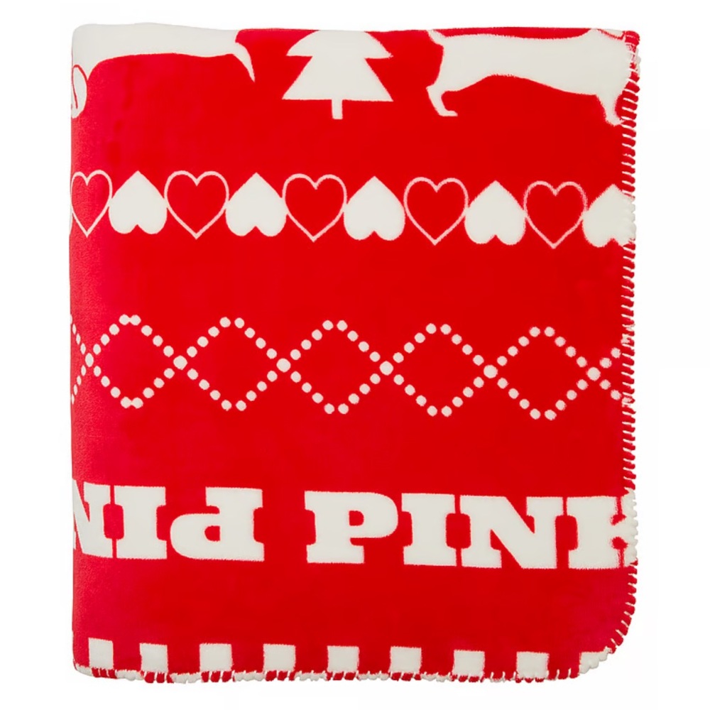 BNWT🎄 PINK Victoria’s Secret Red Holiday Blanket 🐶❤️ Super Soft 60x50